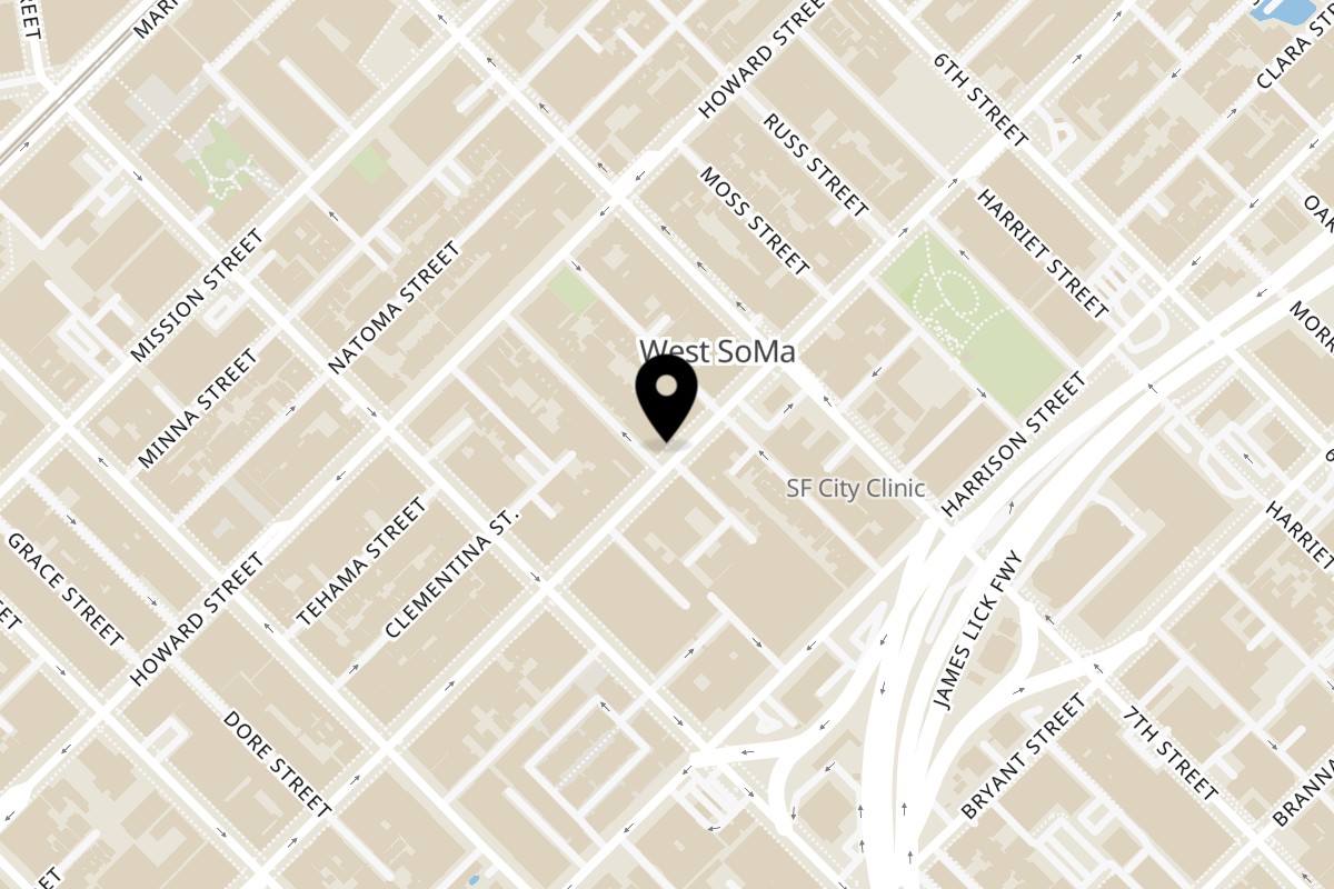 Map showing the location of Chaat Diner on 1140 Folsom St in San Francisco